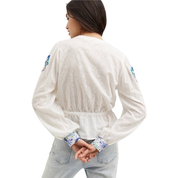 ANTHROPOLOGIE Forever that Girl Embroidered Peplum Top White Gauzy Medium - Picture 3 of 9